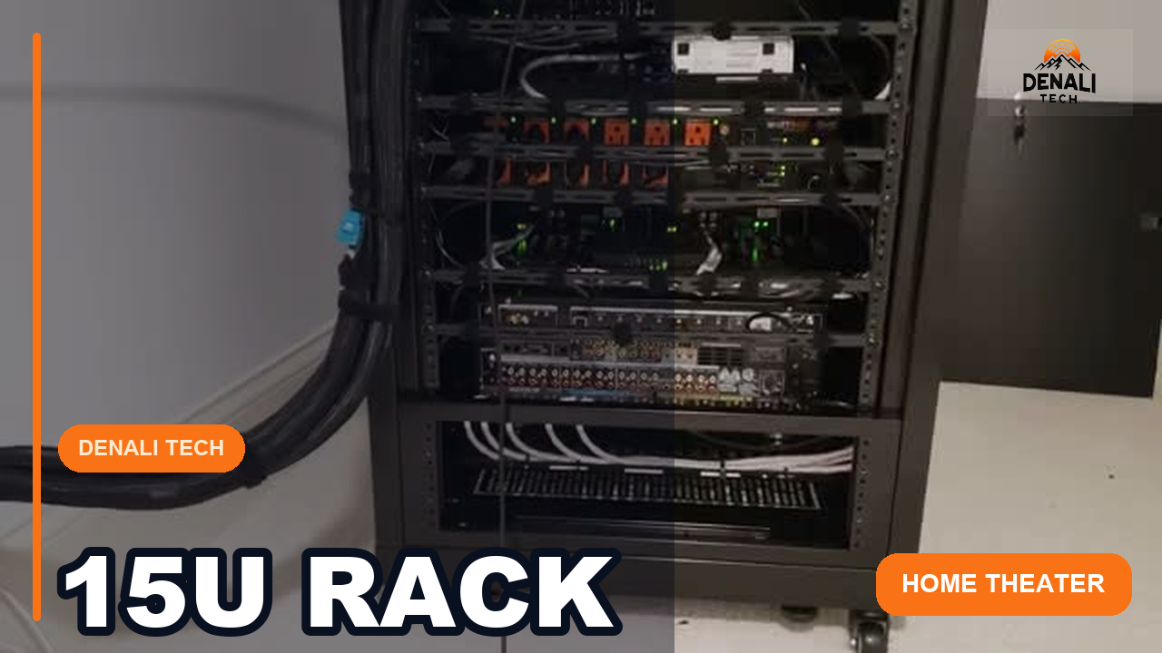 SANUS 15U mini AV rack with theater components